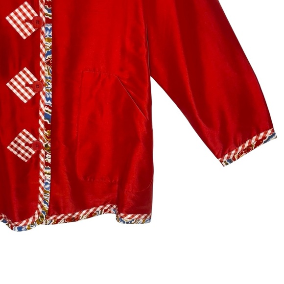 KOOS of Course! Reversible Silk Red Gingham & Bold Print Jacket Blazer 1X - Picture 5 of 13